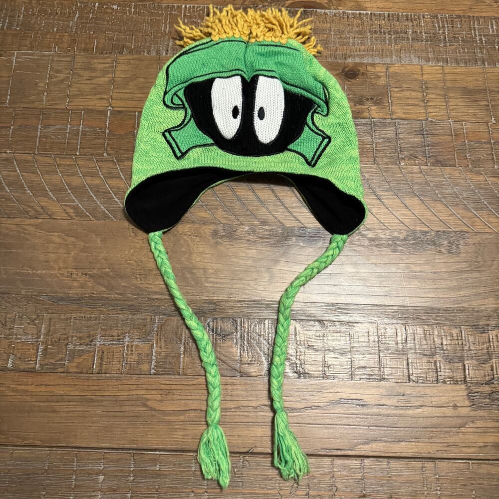 Looney Tunes Marvin the Martian Laplander Earflap Beanie Hat Green OS Cute
